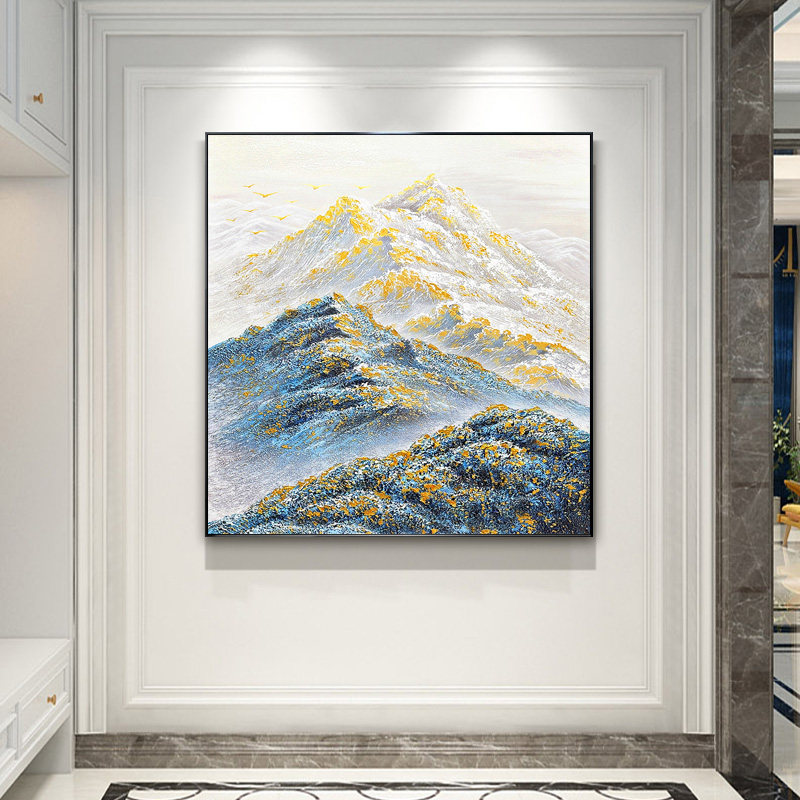 手绘油画金箔金山装饰画肌理画现代简约轻奢挂画餐厅入户玄关客厅