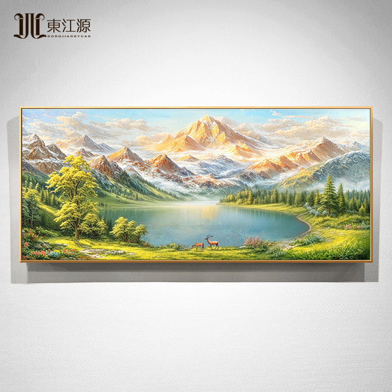 手绘油画日照金山聚宝盆山水风景画美式轻奢客厅沙发背景墙大芬村