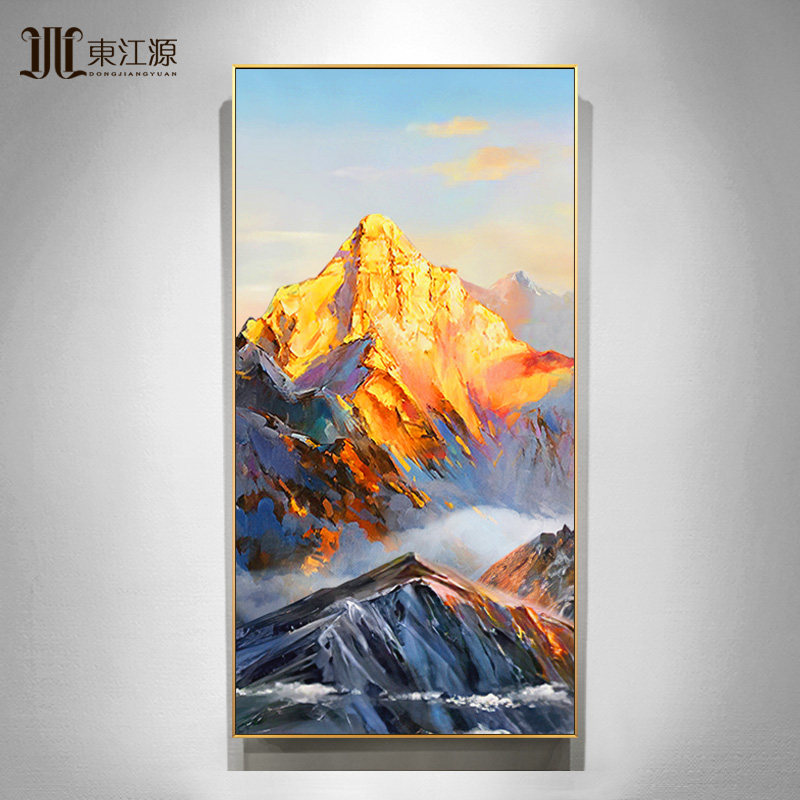 手绘油画玄关客厅装饰画美式轻奢挂画现代简约日照金山风景大芬村