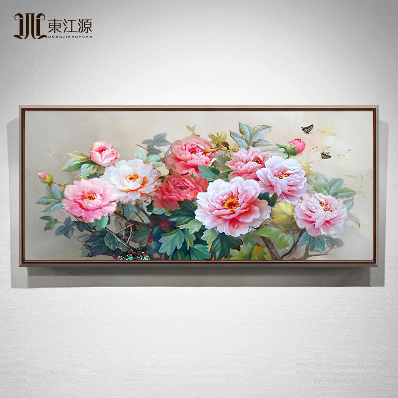 手绘油画客厅装饰画餐厅床头卧室挂画花卉牡丹花新中式壁画大芬村