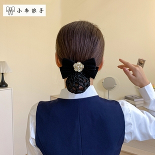 新款蝴蝶结职业头花女边夹盘发顶夹发夹弹簧夹发饰上班工作发网兜