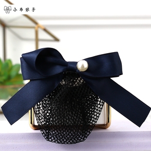 2024新款职业头花珍珠蝴蝶结弹簧夹发卡后脑勺盘发丸子头网兜发网