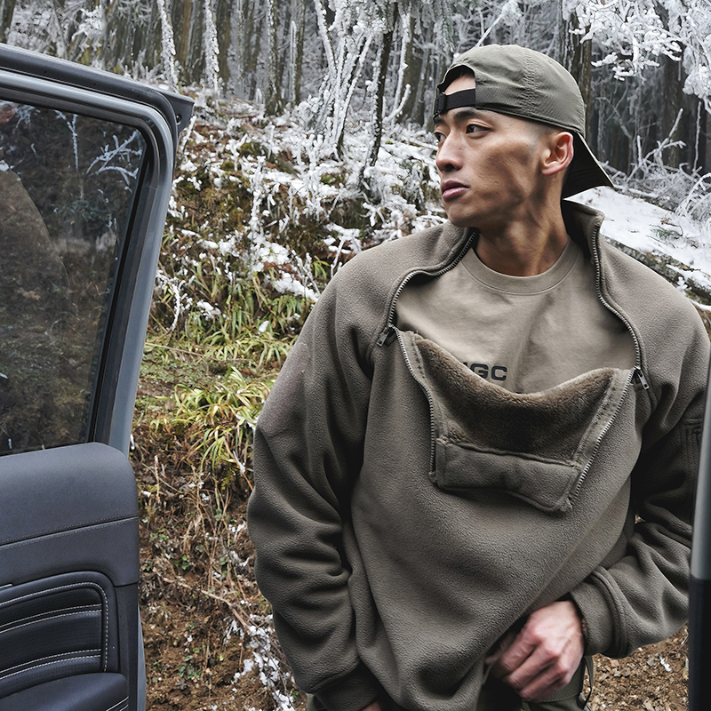 GUNCHILL户外潮流半拉链战术抓绒卫衣男春季加厚休闲防风立领上衣