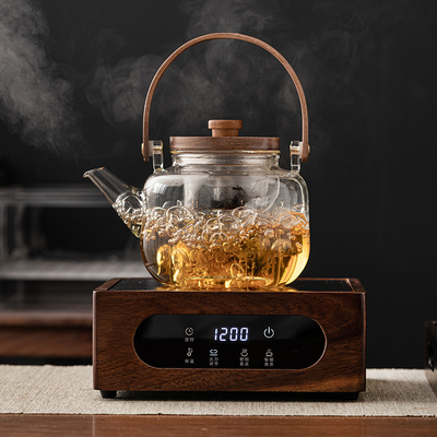 高档胡桃木电陶炉煮茶器蒸煮耐热玻璃烧水壶煮花果茶具家用煮茶壶