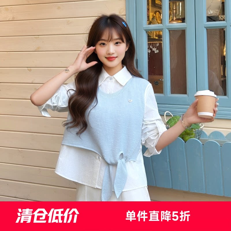 快鱼学院风宽松气质通勤法式衬衫图片