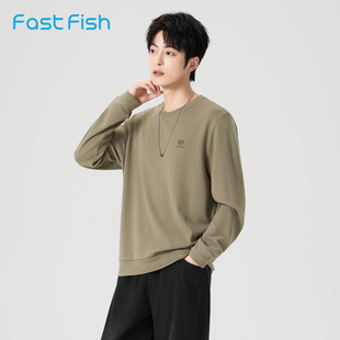 长袖 休闲百搭圆领卫衣简约时尚 上衣 男2025年冬新款 快鱼德绒打底衫