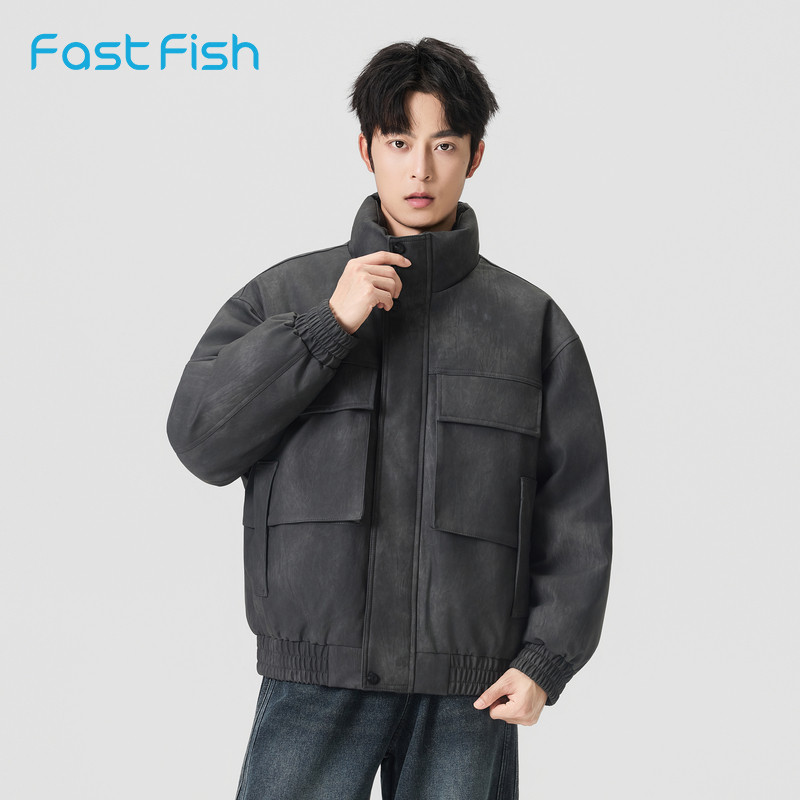 快鱼2025年冬季新款男士皮衣羽绒服保暖厚实抗风保暖时尚百搭外套,男装,羽绒服,淘宝优惠券,粉丝福利购,淘宝优惠卷