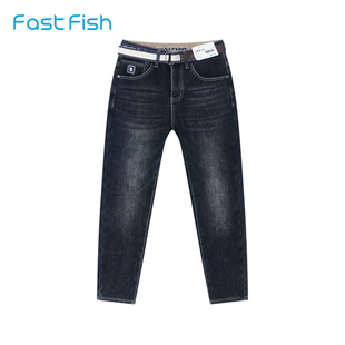 快鱼男士加绒牛仔裤2025年冬季新款休闲百搭锥形裤时尚潮流裤子