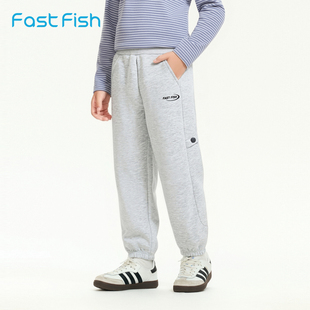 快鱼儿童加绒裤子2026新款简约百搭户外休闲裤宽松舒适童装运动裤