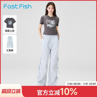 工装 女夏 套装 酷飒风套装 快鱼女士夏季 上衣短袖 裤 2025新款 搭配短款