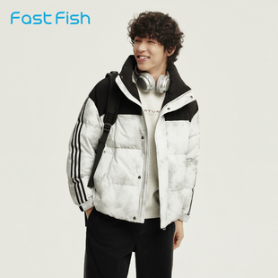 快鱼2025年冬季新款男士羽绒衣脏脏风潮流时尚流行立领羽绒服外套