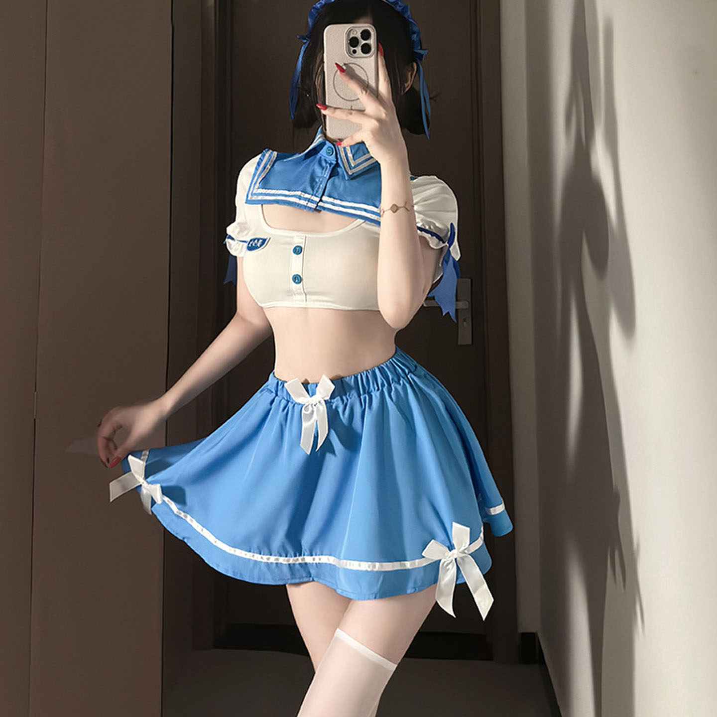 【古韵蓝姬】纯爱校花甜美可爱少女分体制服性感纯欲学院风套装裙