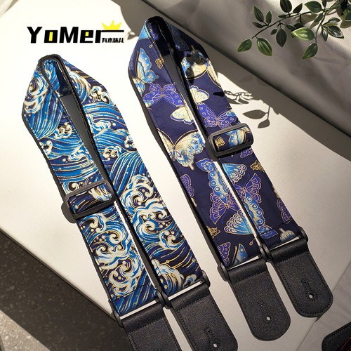 Yomer复古烫金海浪纹樱花和风日系吉他背带 电木吉他贝斯通用背带