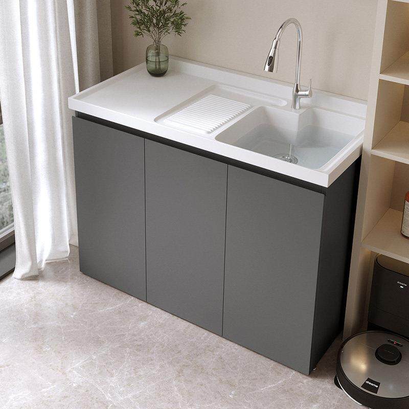 阳台烤漆304不锈钢蜂窝铝洗衣柜浴室柜石英石带搓板洗衣池一体盆