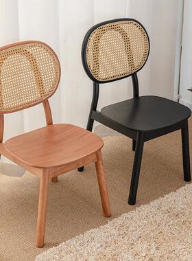 藤椅实木北欧覆古家简单中式靠背藤椅餐厅酒店B&B中世纪餐椅