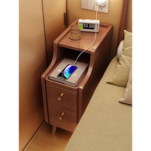 实木床头柜的卧室家庭简单现代小2023新流行的简单超窄桶床头柜