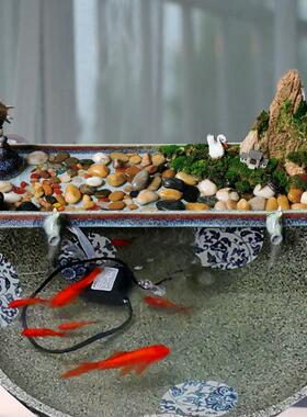 陶瓷流水板鱼缸流水瀑布循环水系统大水缸造景假山喷泉摆件配件