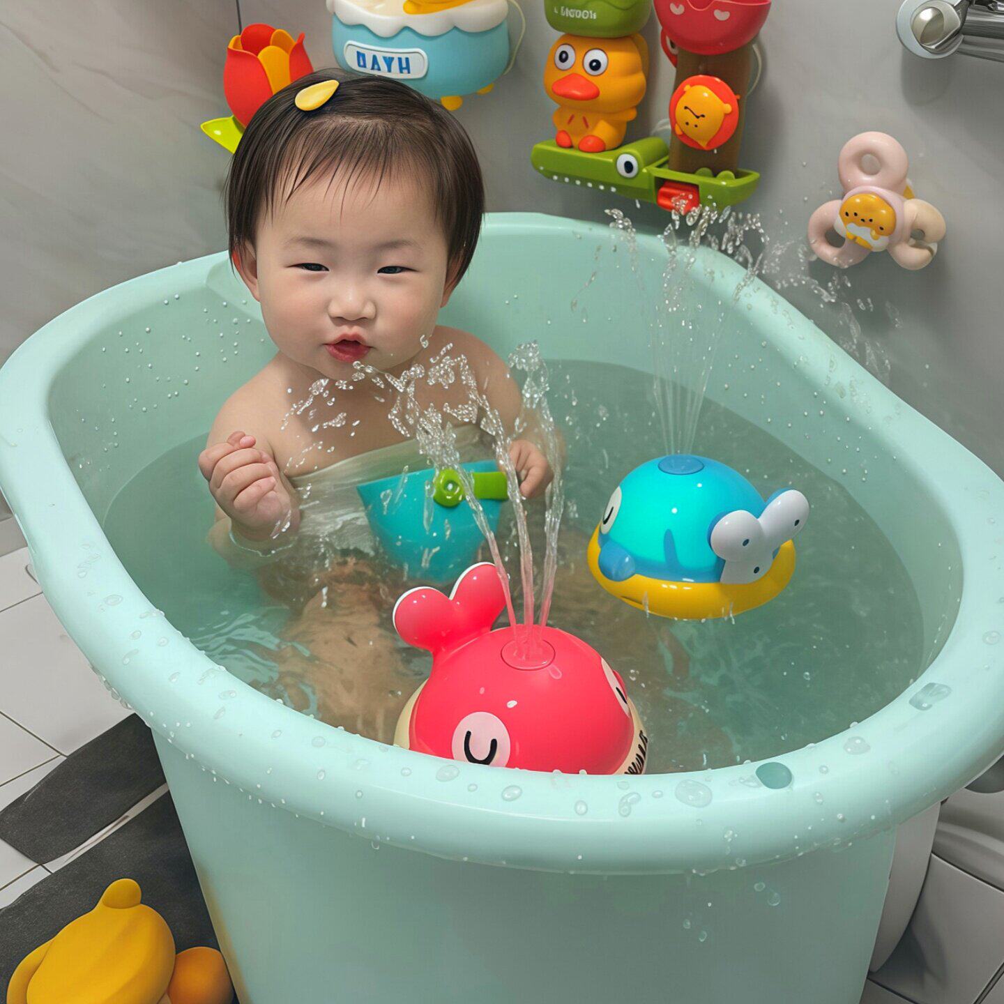 宝宝洗澡玩具电动感应喷水小鲸鱼潜水艇玩具浴室戏水早教益智玩具