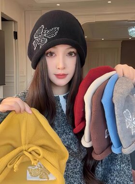 秋冬女大头围显脸小蝴蝶堆堆帽
