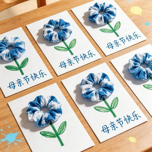 扎染发圈手工diy材料包幼儿园母亲节送妈妈礼物大肠发圈拓印蓝染