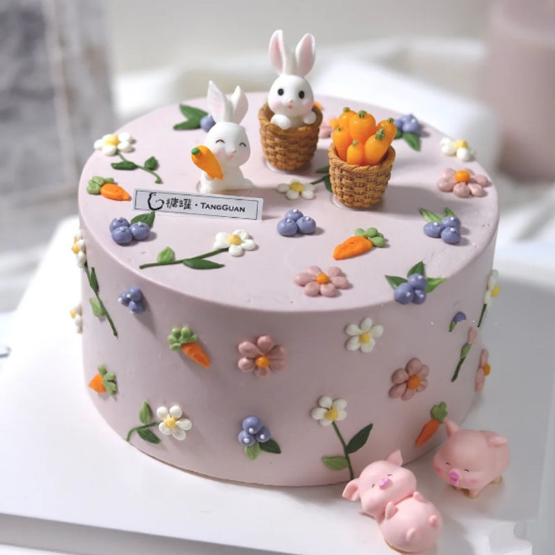 小兔子蛋糕装饰摆件可爱网红生日烘焙插件韩式田园迷你胡萝卜箩筐