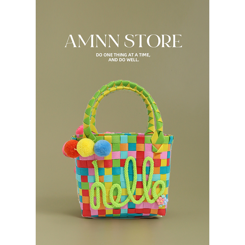 彩虹编织小手提包包女