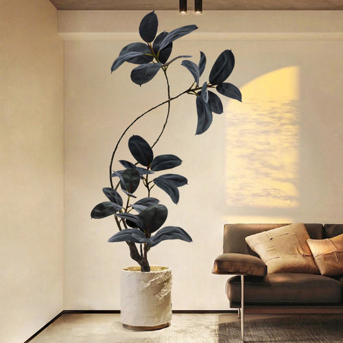 客厅落地摆件电视柜旁高端轻奢仿真橡皮树入户玄关黑金刚装饰摆件