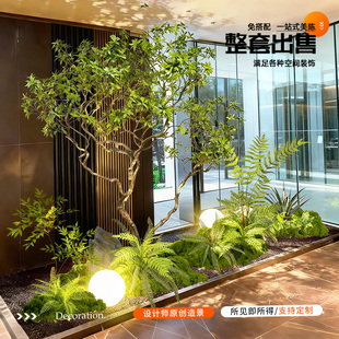 仿真马醉木楼梯下装饰假树入户室内高端景观仿生植物造景组合仿生