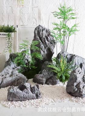 仿真玻璃钢石头摆件室内石块造景