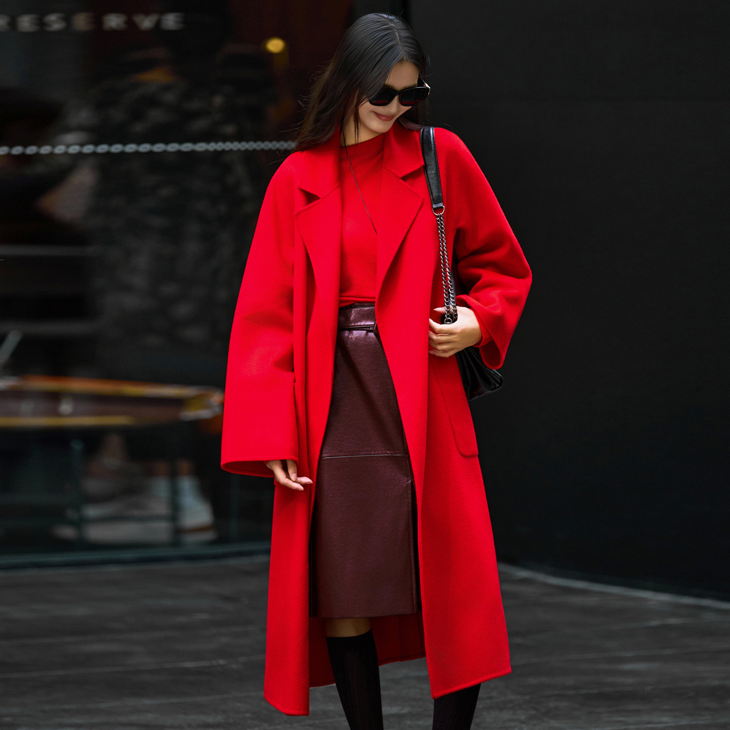 新娘红色双面呢羊绒呢子大衣女秋冬新款高端长款加厚结婚毛呢外套