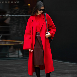 新娘红色双面呢羊绒呢子大衣女秋冬新款高端长款加厚结婚毛呢外套