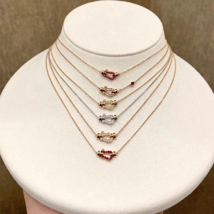 金包银马蹄扣项链女18k玫瑰金钻石吊坠锁骨链小众轻奢精致锁骨链