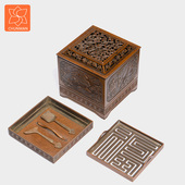 庆松堂苏工铜炉名家胡庆松制紫铜方浮雕印香炉打香篆室内熏香