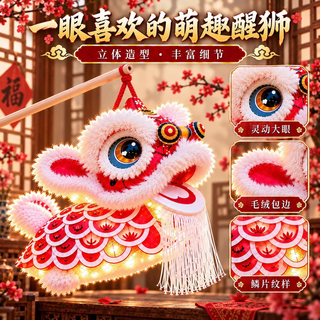 新年元宵儿童DIY醒狮发光花灯图片
