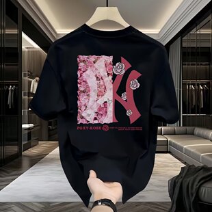 欧美潮牌短袖ins纯棉夏季新款男士印花T恤潮流男女百搭圆领体恤男