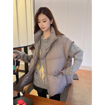 2025年冬季新款休闲羽绒服马甲女宽松90白鸭绒立领面包服马夹外套