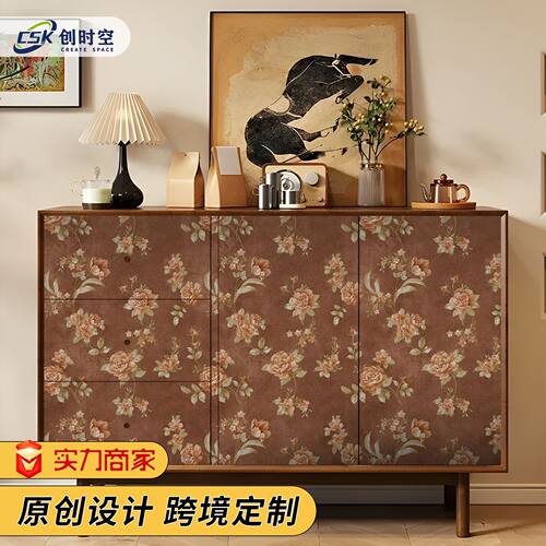 跨境美式墙纸花卉复古壁纸墙面自粘pvc柜子家具翻新贴纸wallpaper