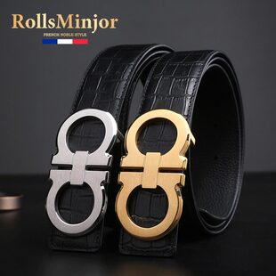 爱马男仕皮带真皮奢侈品平滑扣头层牛皮裤带新款高端鳄鱼纹男腰带
