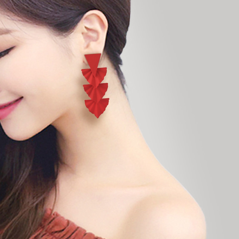 夸张长款三角树叶耳环欧美秋冬个性时尚洋气耳饰红色喜庆花朵耳坠