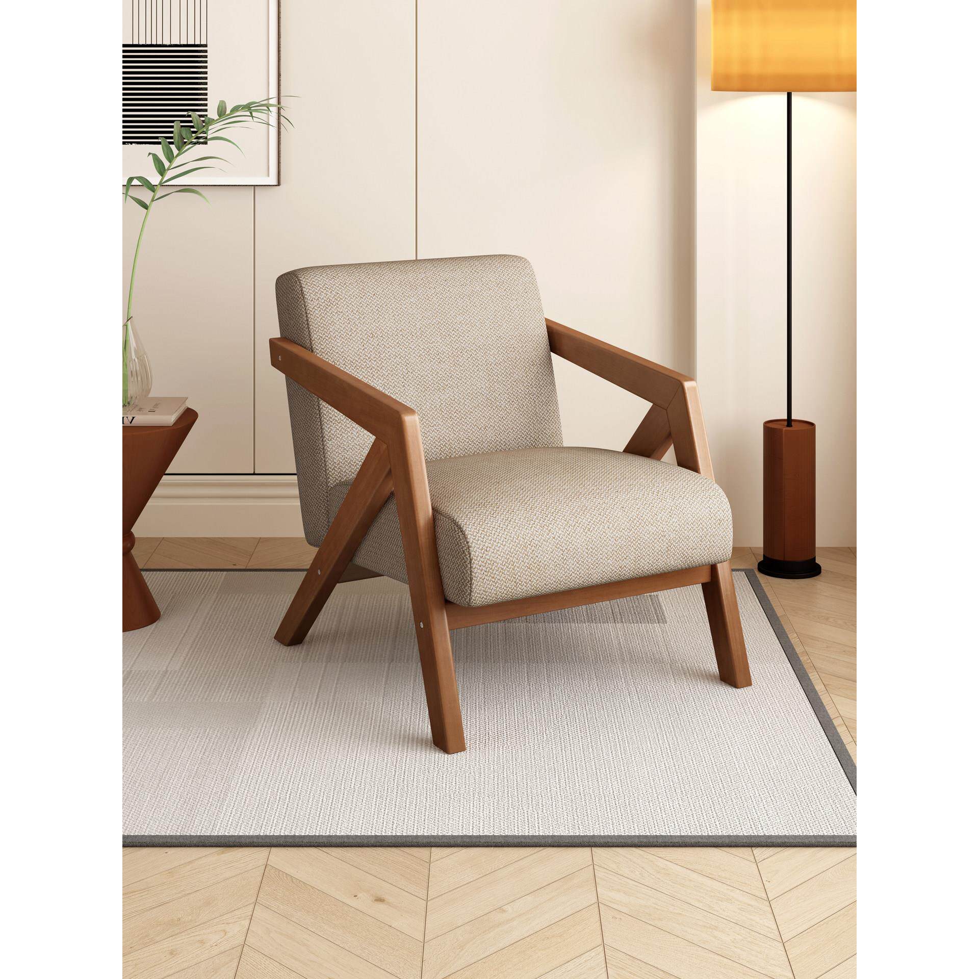 实木单人沙发椅法式覆古简约高级设计师家用客厅卧室阳台休闲椅子