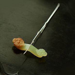 岫玉如意禅意摆件茶席搁置吉祥纹 做旧仿古筷子架茶搁茶道零配件
