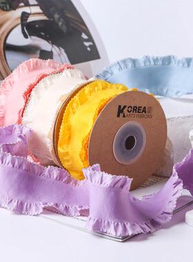 韩国荷叶边织带DIY蝴蝶结发饰花边缎带绸带波浪双边裙边丝带10码