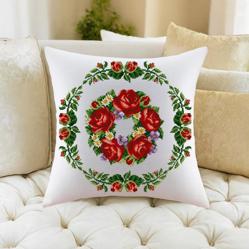 高级感十字绣抱枕十字绣抱枕花卉玫瑰花环客厅沙发汽车靠垫自己绣