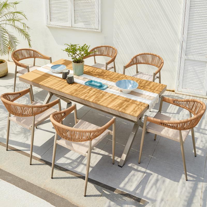 莫家户外北欧藤椅休闲外摆酒店庭院花园塑木桌子简约露台藤编桌椅