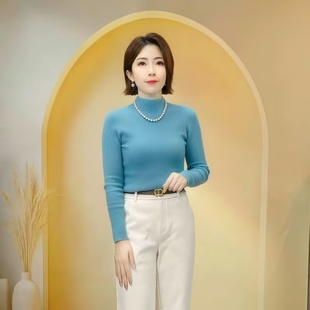 一线成衣精仿羊毛衫女针织打底衫长袖半高领秋冬套头加厚百搭