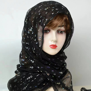 新款包头纱巾亮片金银丝薄款百搭披肩迪拜马来时尚头巾围巾女