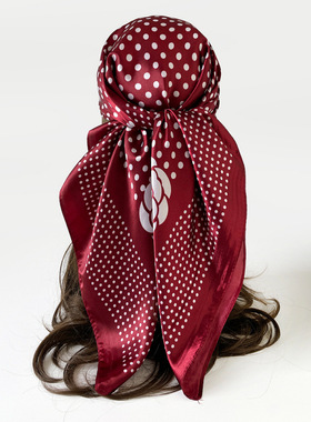 红色丝巾头巾简约时尚波点丝巾90方巾高级感披肩丝绸包头长巾