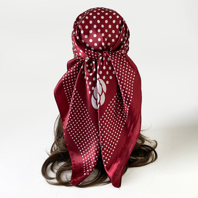 红色丝巾头巾围巾简约时尚波点丝