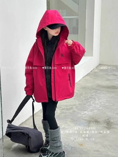 品牌童乐鱼三合一羽绒服可拆卸外套儿童防水冲锋衣白鸭绒火龙果色
