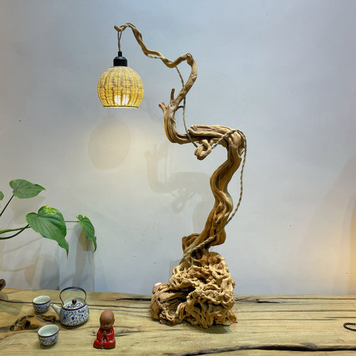 天然随型杜鹃树根雕中式禅意灯架家居茶室茶桌茶台茶几装饰品摆件